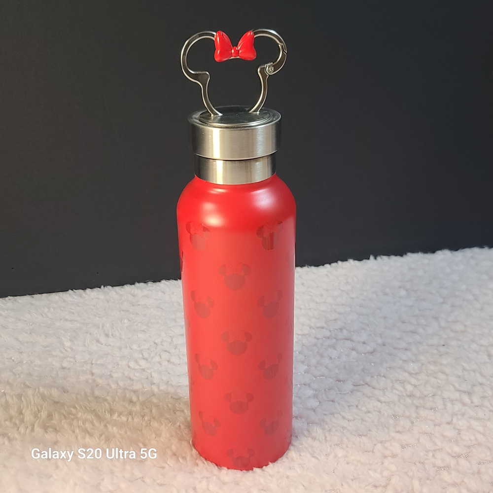 Disney Red Minnie Mouse Water Bottle with Bow Handle